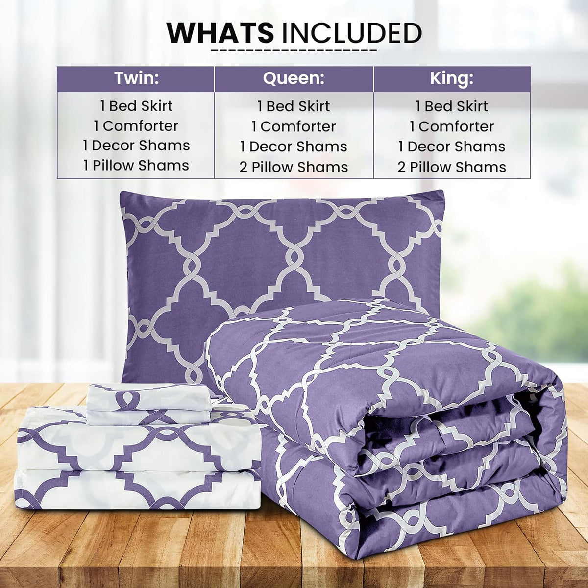 5-Piece Comforter Set – Reversible Quilted Down Alternative Bedding Set with Pillow Shams, Bed Skirt & Cushion | All Season | Twin, Queen, King