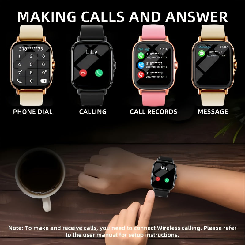 Large Screen Smartwatch with HD Voice Call, Multiple Sports Modes, Sleep Detection & Customizable Watch Faces – Compatible with Android & iPhone, Silicone Band
