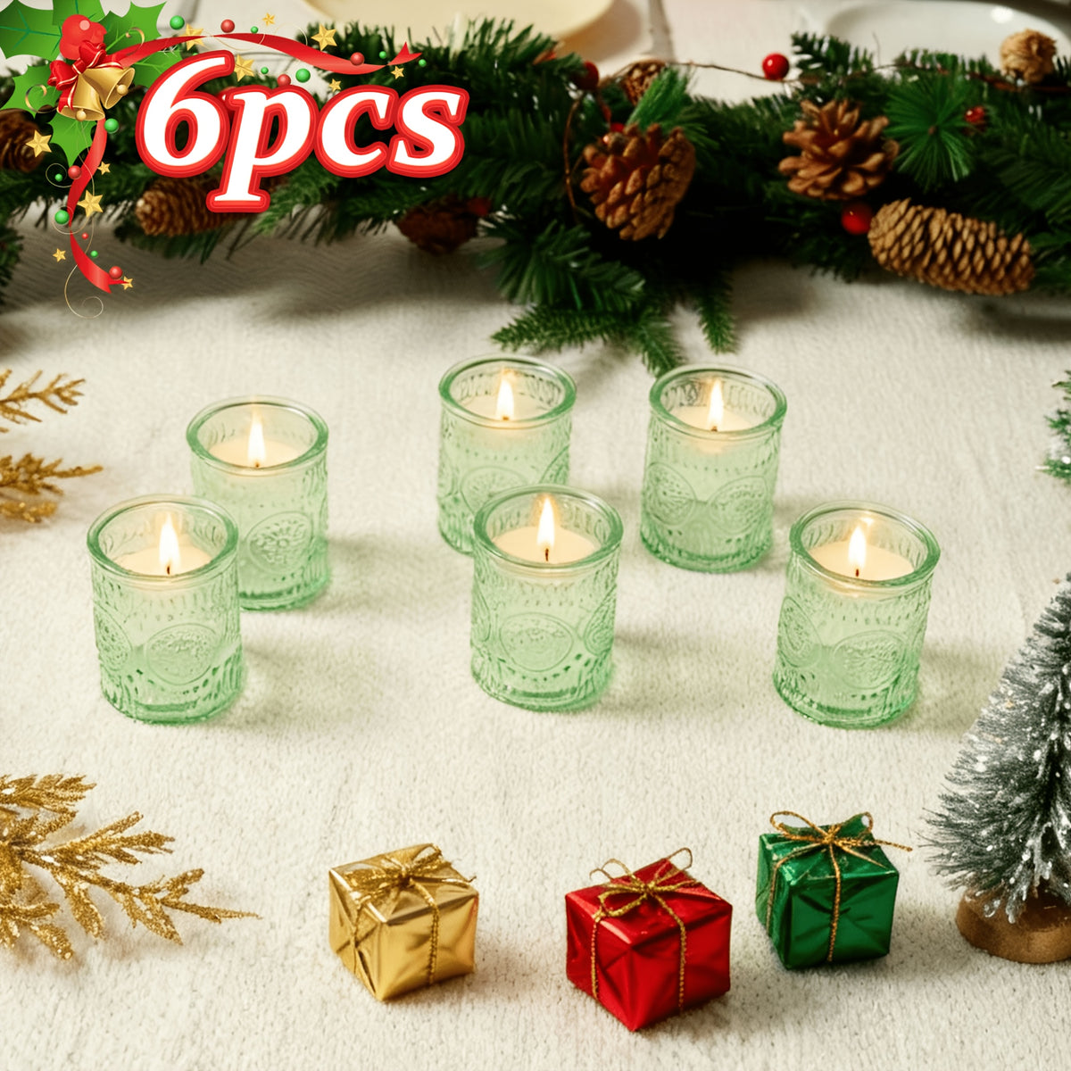 Glass Votive Candle Holders Bulk Set 6/12/24pcs – Shimmering Multi-Hued Hurricane Glass for Wedding, Christmas, Thanksgiving, Valentine’s Day & Holiday Party Tabletop Decor