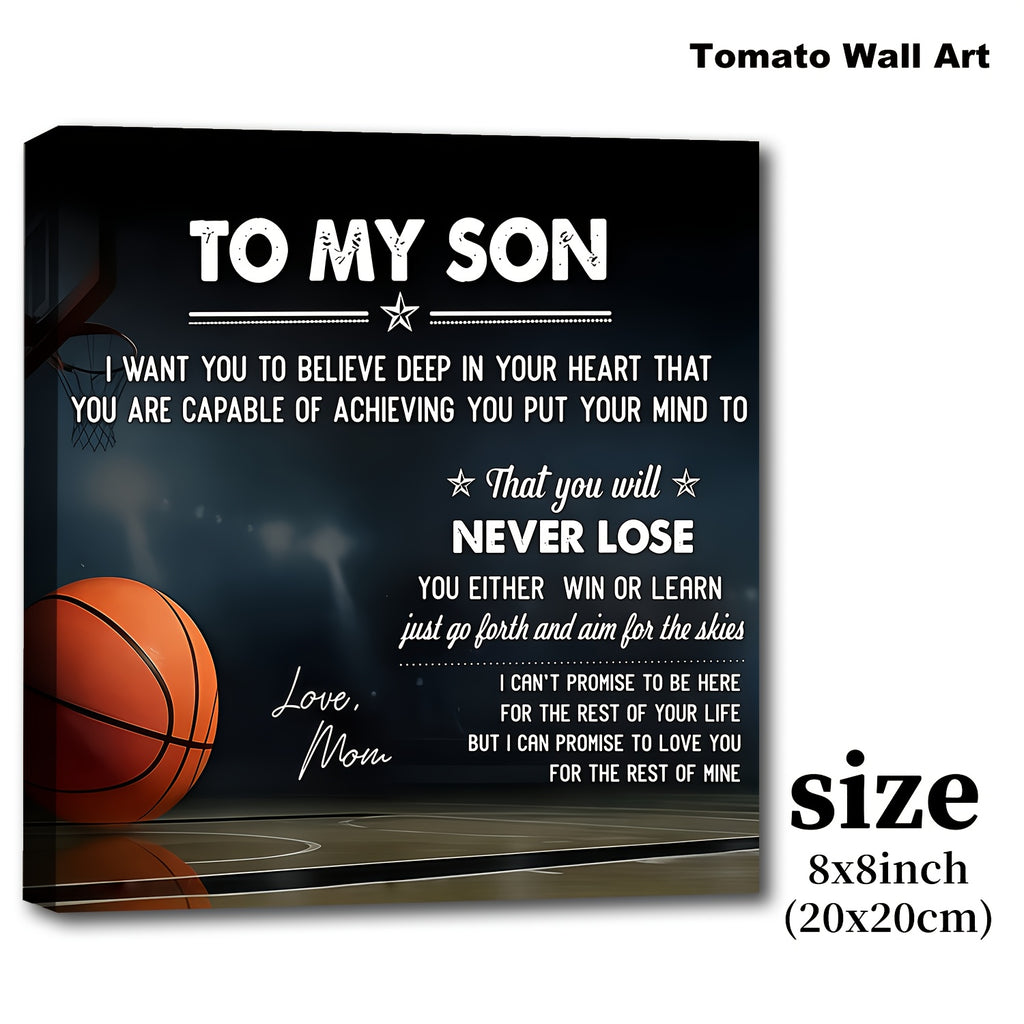 Framed Basketball Poster "To My Son" Motivational Wall Art for Teen Boys & Sports Fans – Wrap-Around Frame Bedroom Living Room Decor, Encouraging Gift for Athletes, Halloween Christmas Birthday