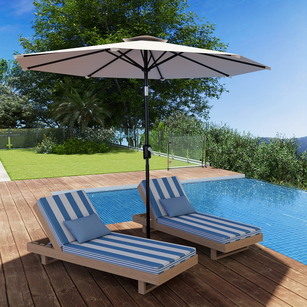Large Patio Umbrella 9ft / 10ft, Outdoor Market Umbrella with Manual Crank & Tilt, Metal Frame, Polyester Canopy, Table or Freestanding Use, 5 Colors — Beige, Red, Dark Blue, Light Blue, Dark Green