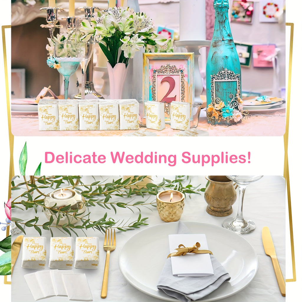Wedding Tissue Packs 100 Count Happy Tears Pocket Tissues 3-Ply Mini Travel Size for Wedding Favors Welcome Bags Party Ceremony Graduation Guests