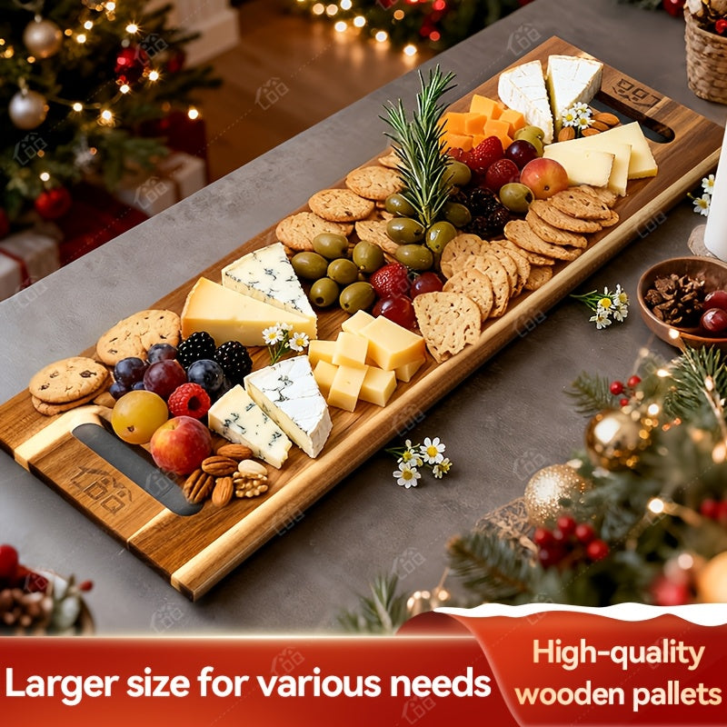 Extra Large Acacia Wood Charcuterie Board 36x12 Inch with Handles and 2 Stands - 3ft Rectangular Cheese and Meat Serving Platter for Party Entertaining - Oversized Grazing Board Gift