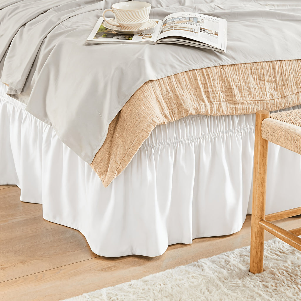 Elastic Wrap Around Bed Skirt No-Lift, 15 Inch Drop Microfiber Dust Ruffle, 30 Fade-Resistant Colors, Machine Washable, Twin Full Queen King Size