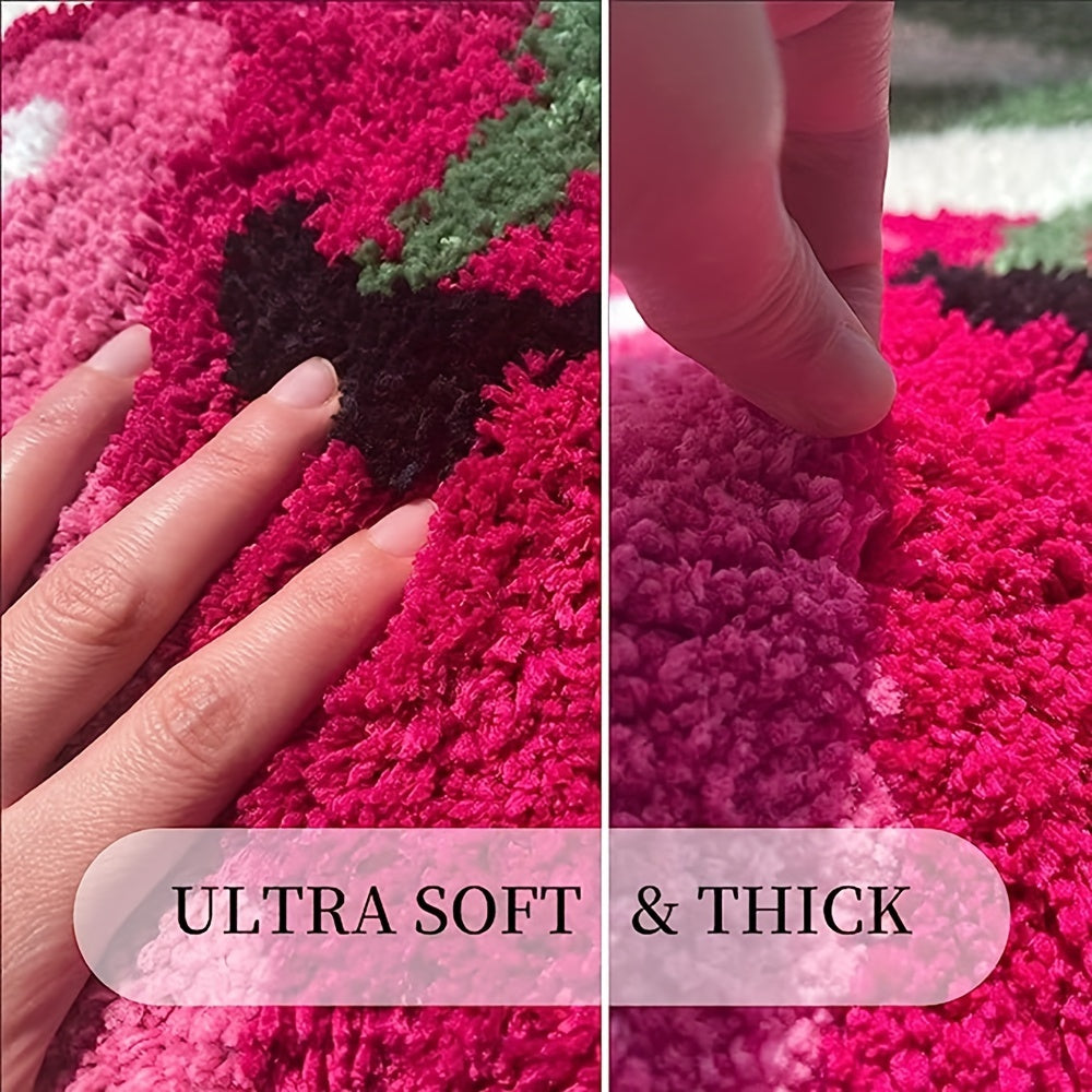 Cherry Shaped Bath Mat Fluffy Velvet Non-Slip Bathroom Rug - Cute Novelty Shower Mat 19.6x23.6 Inch, Machine Washable Fun Artistic Bathroom Door Rug & Foot Pad for Shower or Tub