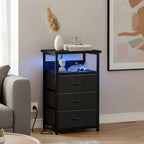 USB Charging Nightstand with 3 Drawers and Storage Shelf Side End Table Heavy Duty Night Stand for Bedroom Dorm Small Spaces USB Port and Power Outlet
