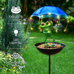 Solar Iron Frog with Umbrella Garden Statue – LED Solar Outdoor Light, Auto Dusk-to-Dawn, Bird Feeder Design for Patio, Lawn, Pathway & Deck Decor, Valentine’s Day Gift