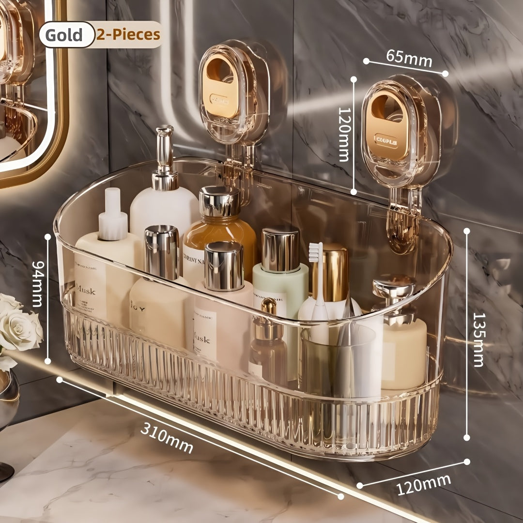 Suction Cup Shower Caddy – No-Drill Wall-Mounted Bathroom Organizer Shelf, Holds 10 lbs, Corrugated Grip, ABS Plastic Rack for Shower Essentials, Cosmetics & Toiletries (1 or 2 Pack)