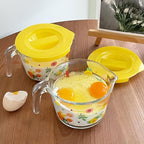 Lidded Floral Glass Measuring Cup Set – Heat-Resistant, Microwave-Safe, BPA-Free with Handle & Clear Markings for Baking & Cooking