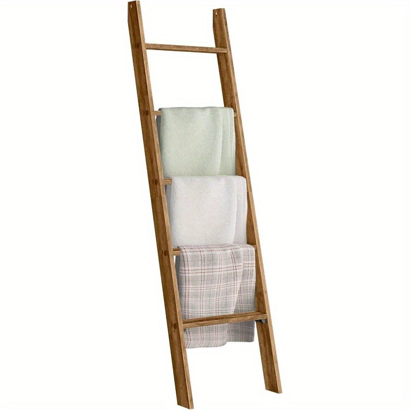 Blanket Ladder 5 Tier Farmhouse Decorative, Wood Ladder Rack for Blankets Towels & Quilts, 2-in-1 Ladder Shelf for Living Room Bedroom Bathroom Storage & Decor, Maroon Brown, Holds 17.6 lbs