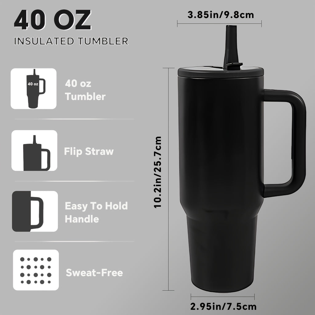 40oz Insulated Tumbler with Straw & Handle - Double Wall Stainless Steel Vacuum Cup for Hot & Cold Drinks, Reusable Travel Mug, 8 Colors | Nuvia Haven