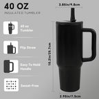 40oz Insulated Tumbler with Straw & Handle - Double Wall Stainless Steel Vacuum Cup for Hot & Cold Drinks, Reusable Travel Mug, 8 Colors | Nuvia Haven