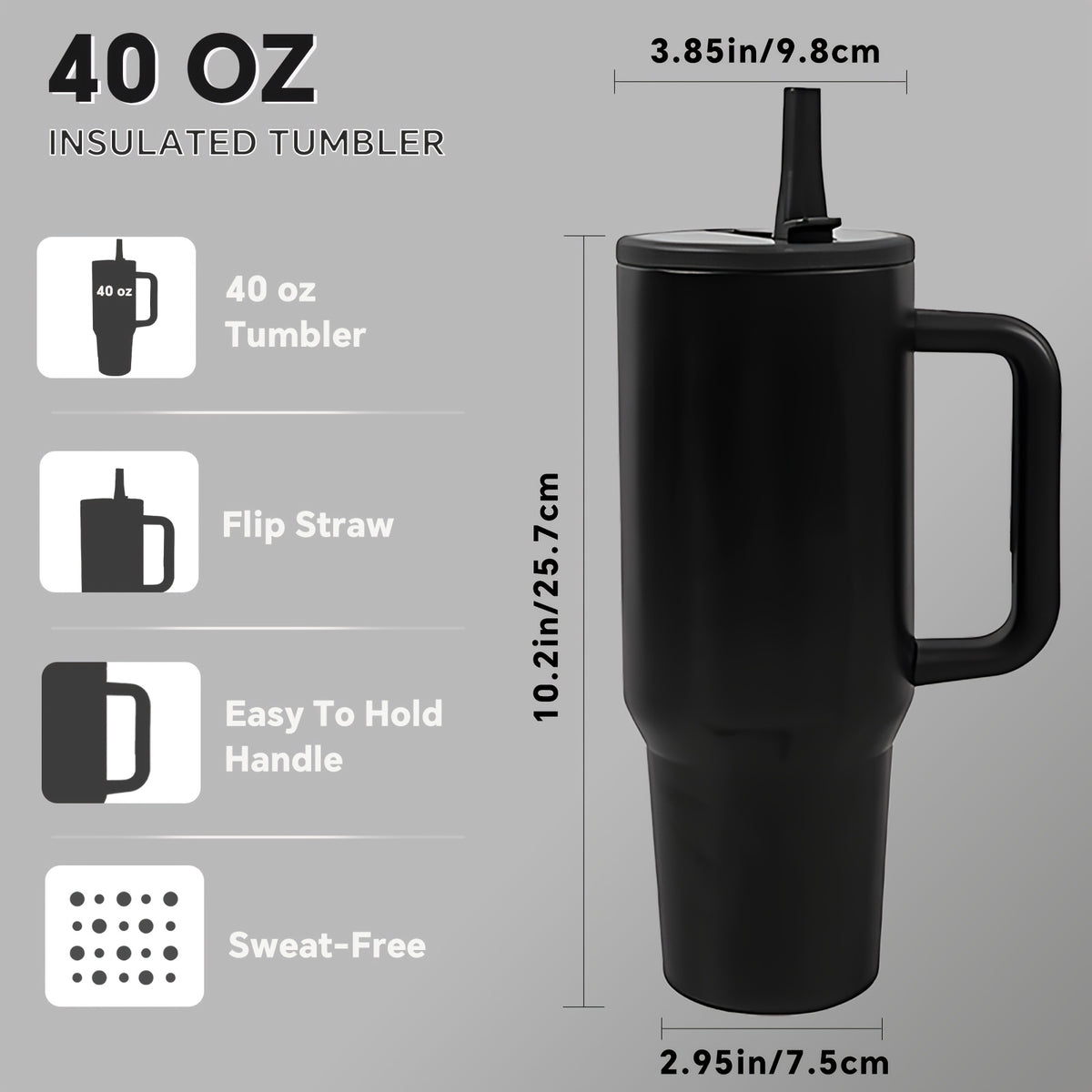 40oz Insulated Tumbler with Straw & Handle - Double Wall Stainless Steel Vacuum Cup for Hot & Cold Drinks, Reusable Travel Mug, 8 Colors | Nuvia Haven