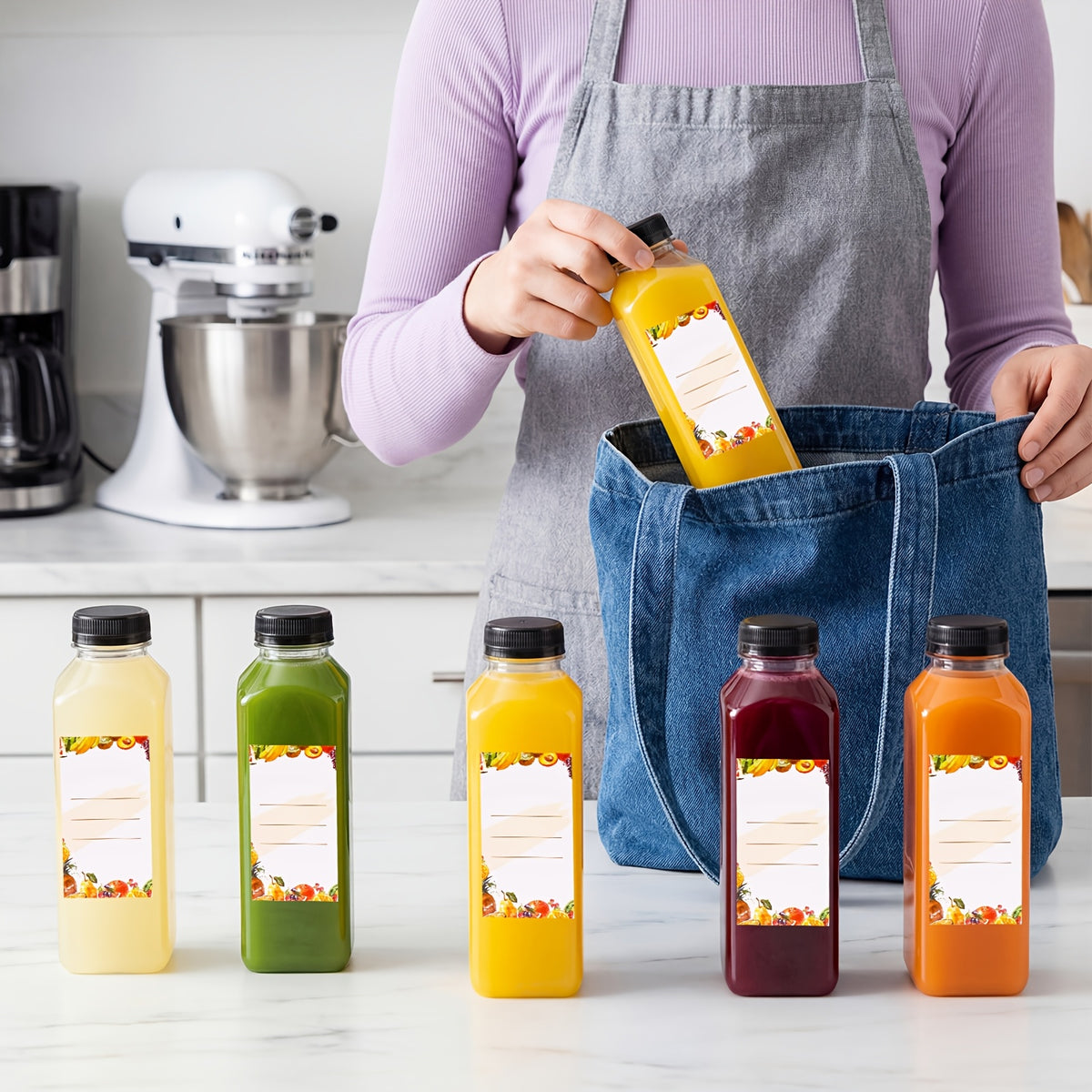 16oz Plastic Juice Bottles with Caps Bulk Set - Reusable Clear Beverage Containers with Lids for Juice Smoothies Milk Refrigerator Storage