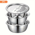 Stainless Steel Kitchen Prep Set with Grinder, Colander & Mixing Bowl – 3-Piece Food Prep Tool for Slicing Fruits Vegetables Cheese, Drainage Bowl Father's Day Gift