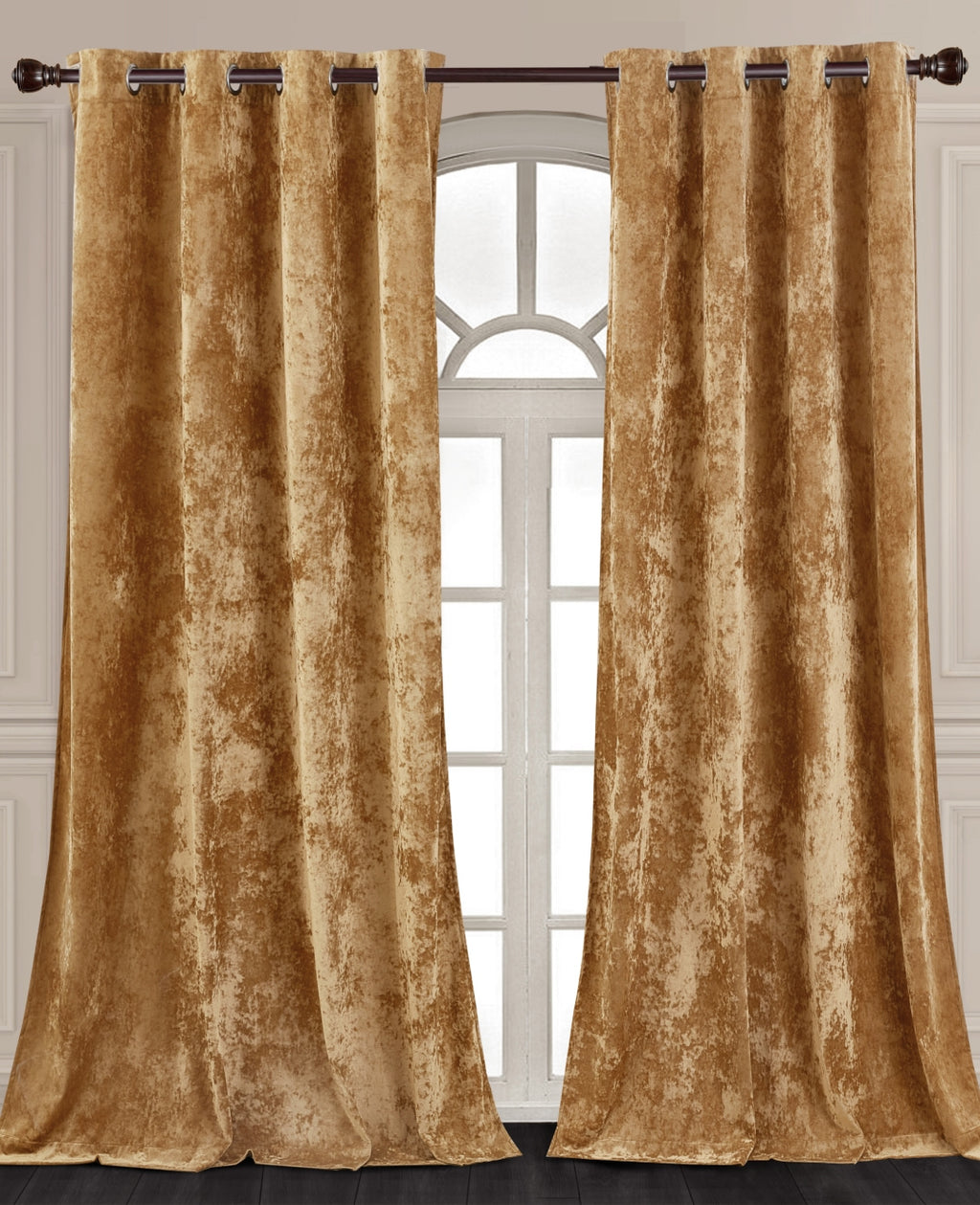 Luxury Distressed Crushed Velvet Curtains - 4-Piece Set (2 Panels + 2 Tiebacks), Grommet Top, Room Darkening | 10 Colors, 3 Sizes