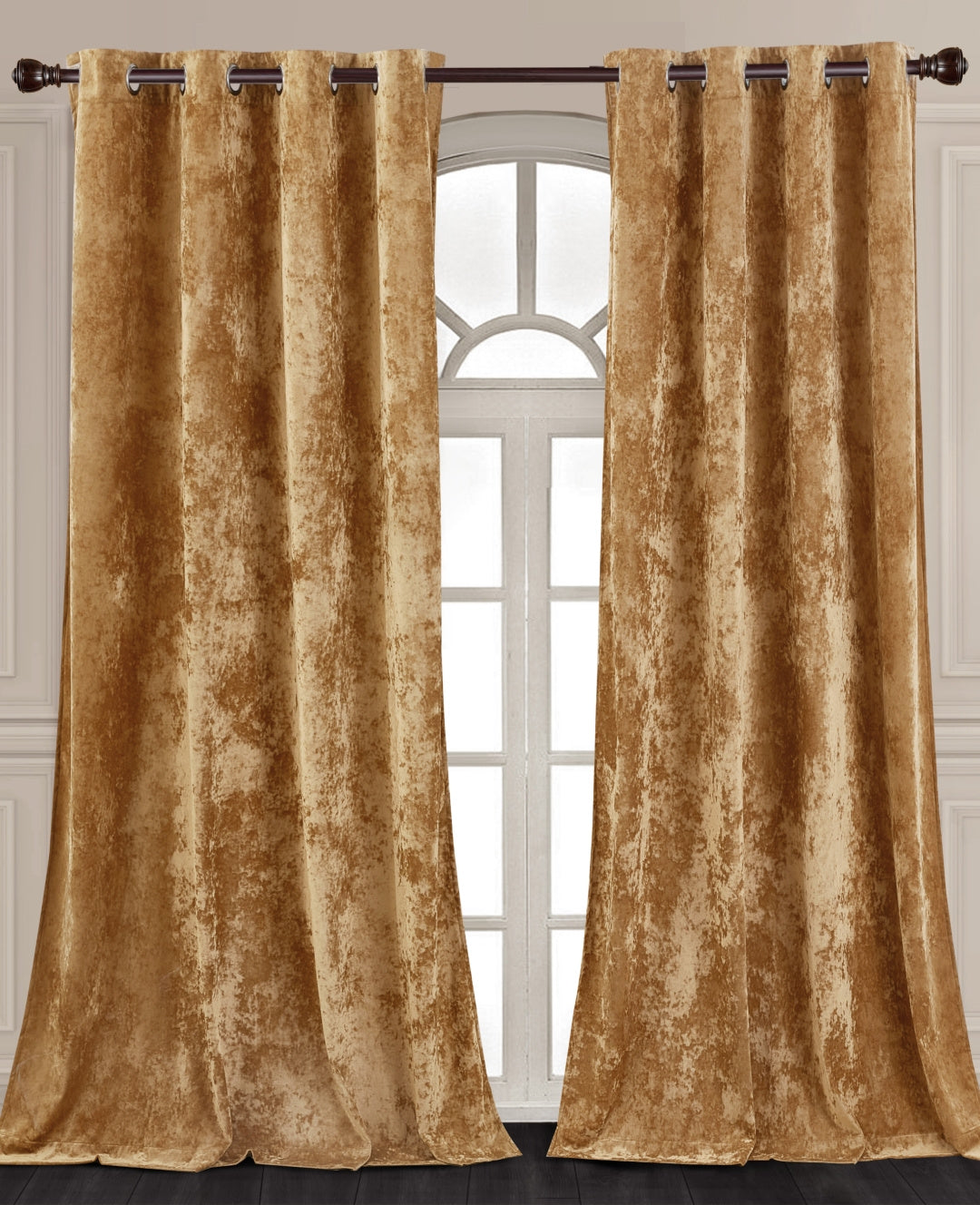 Luxury Distressed Crushed Velvet Curtains - 4-Piece Set (2 Panels + 2 Tiebacks), Grommet Top, Room Darkening | 10 Colors, 3 Sizes