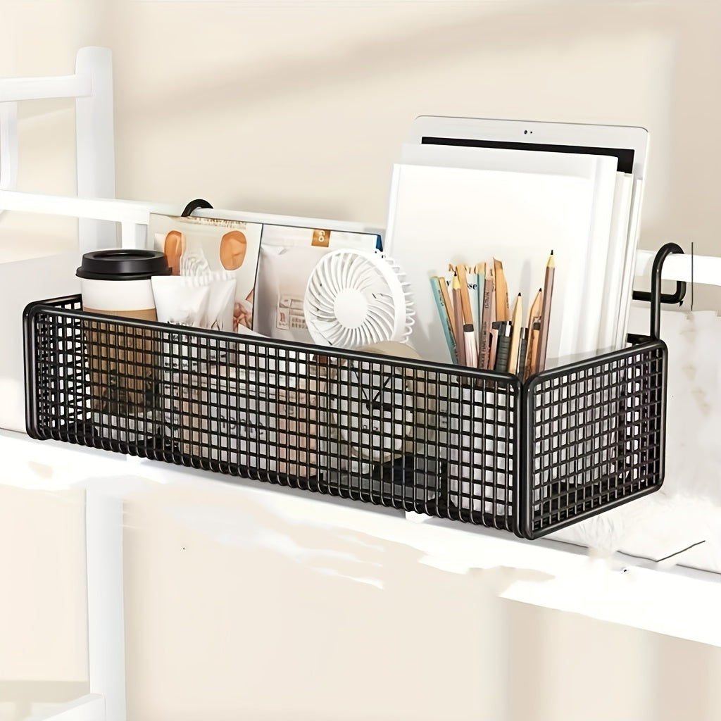 Door Back Hanging Mesh Basket Black Metal Storage Rack – Woven Mesh Iron Frame Over-Door Space-Saving Organizer for Dormitory, Bedroom & Wardrobe, Multi-Functional Shelf Basket