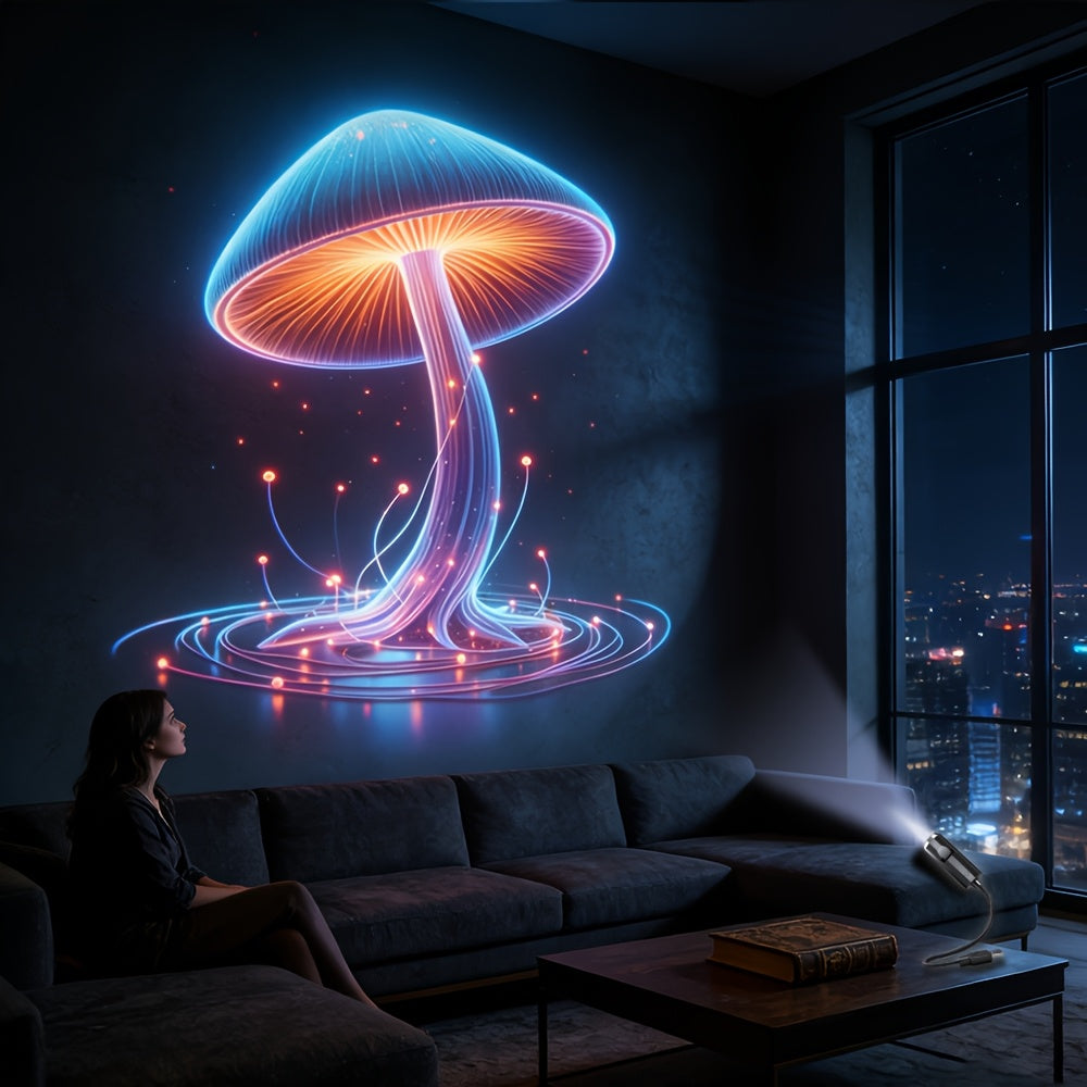 USB Mushroom LED Night Light Neon Projection Lamp for Bedroom Car Ceiling Decor – 10-in-1 Atmosphere Light Perfect Gift