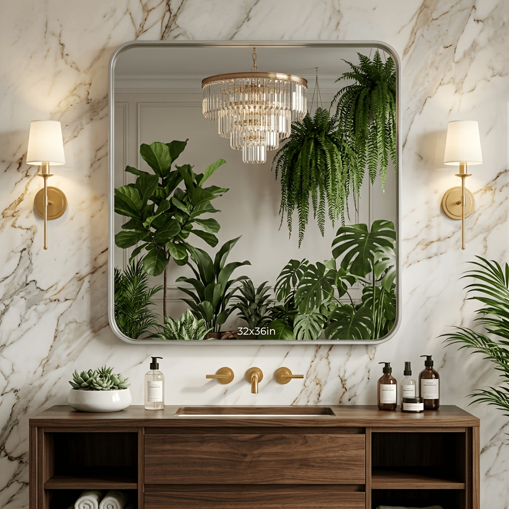 Metal Framed Rounded Rectangle Wall Mirror for Bathroom – Over Sink, Horizontal or Vertical Hanging, Modern Farmhouse Decor, Matte Black, Gold & Silver, Multiple Sizes 16x20 to 36x48 In