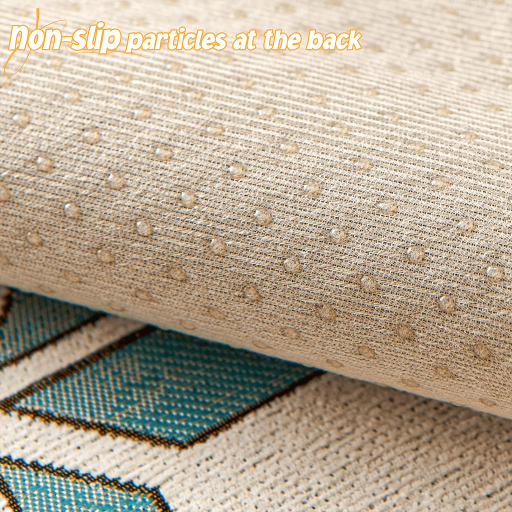 Chenille Sofa Cover Bohemian Geometric Slipcover | Light Breathable Non-Slip Machine Washable Couch Protector for 2/3/4 Seat L-Shape Sectional, Pet & Kid Friendly, White Green