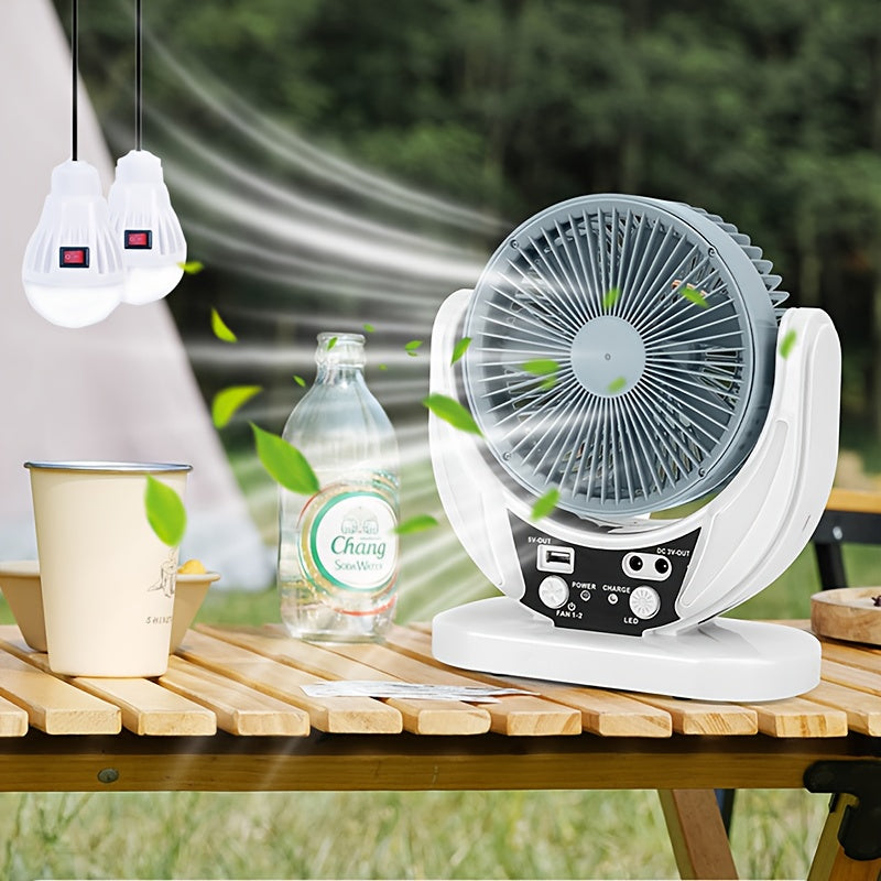 Portable Solar-Powered LED Camping Fan with USB Charging – Foldable 3-in-1 Fan, Light & USB Charger for Outdoor Adventures, Camping & Desktop Use