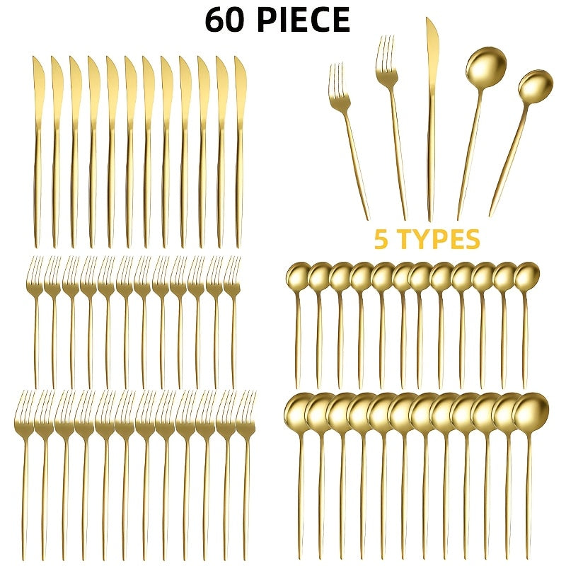 30 or 60 Piece Stainless Steel Cutlery Set Mirror Polished Flatware Knife Fork Spoon Set for Family Restaurant Hotel Party Wedding