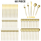 30 or 60 Piece Stainless Steel Cutlery Set Mirror Polished Flatware Knife Fork Spoon Set for Family Restaurant Hotel Party Wedding