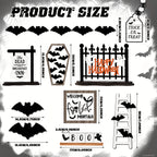 14-Piece Halloween Tiered Tray Decoration Set – Farmhouse Rustic Black & White Bat Wooden Signs for Table Kitchen Den Halloween Party