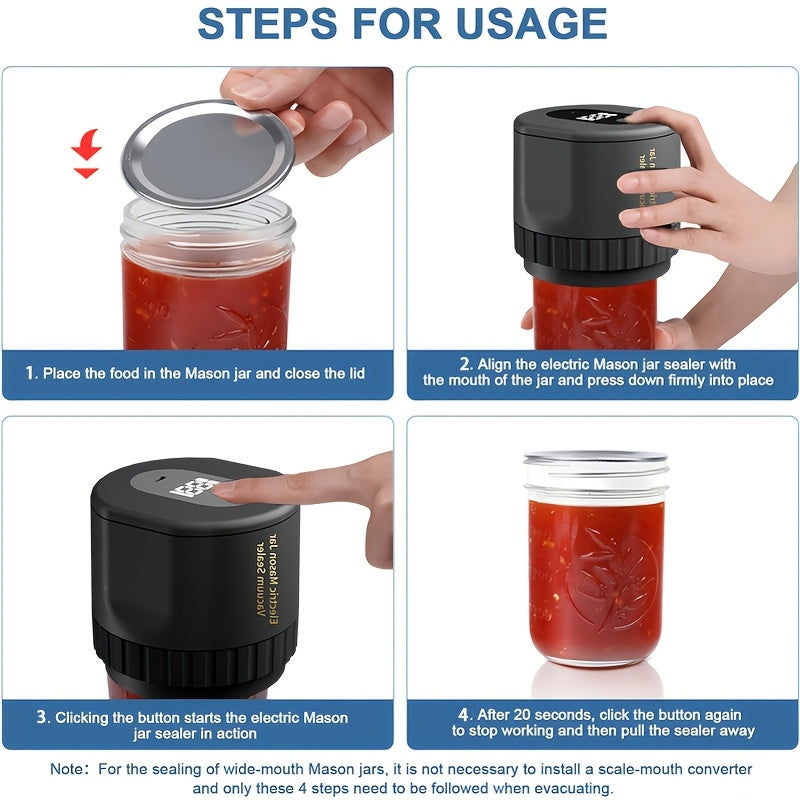 Electric Vacuum Mason Jar Sealing Kit with Lids for Wide Mouth & Regular Mouth Jars Food Preservation Vacuum Sealer