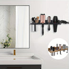 Wall Mounted Wooden Hair Tool Organizer – Multi-Functional Storage Rack for Hair Dryer, Curling Iron, Straightener & Brushes, Rustic Bathroom & Salon Organizer, Brown or Black