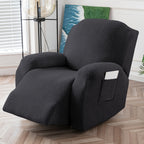 Jacquard Leaf Recliner Chair Cover 4-Piece Stretch Slipcover with Storage Pocket | Furniture Protector for Living Room Recliner, 6 Colors — Dark Gray Beige Wine Red Light Grey Chocolate Light Blue