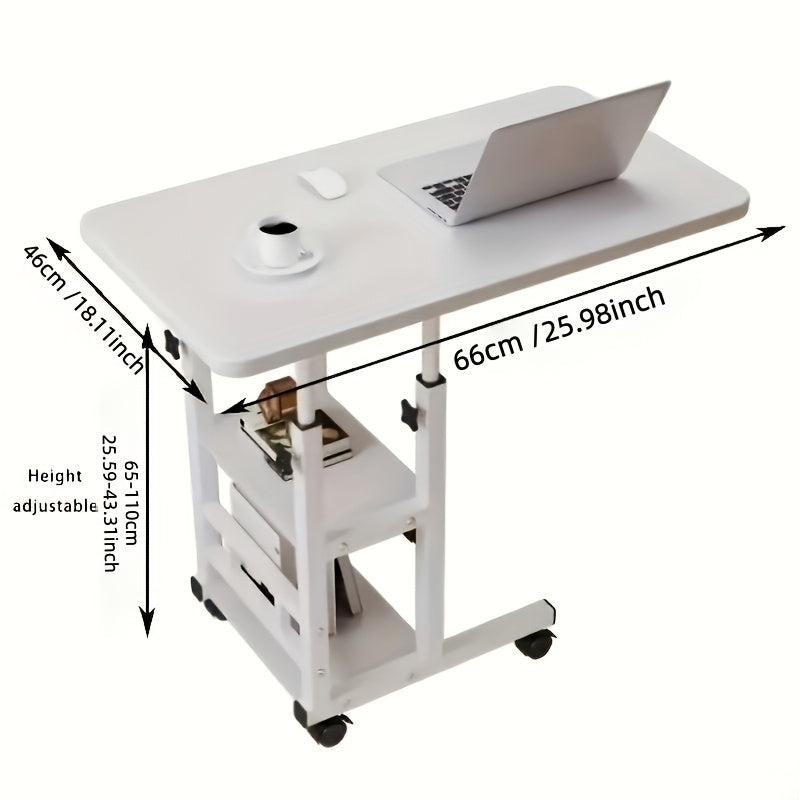 Rolling Laptop Desk Movable Adjustable Height 360 Degree Rotating Wheels Bedside Computer Desk for Bedroom Living Room Dormitory Multifunctional Student Writing Desk Multiple Colors
