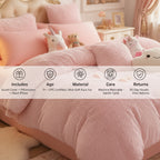 Plush Faux Fur Duvet Cover Set for Kids & Teens, 3/4 Pcs with Pillowcases & Heart Pillow, Super Soft Warm Faux Fur Comforter Cover, Machine Washable Lodge Style Bedding, Twin Queen King