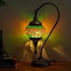 Turkish Mosaic Table Lamp Moroccan Style Handmade Swan Neck Mosaic Glass Bedside Lamp with Metal Base - 3 Color Modes Dimmable LED Bulb Included - Bedroom Living Room Decor Gift
