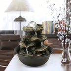 Rock Tabletop Zen Fountain with LED Lights & Rotating Crystal Ball – 8.3" Desktop Waterfall Fountain with Humidifier for Living Room, Office & Bedroom, Plug-In Soothing Water Feature