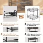 Under Sink Organizer 2 Tier Expandable Cabinet Shelf with 5 Removable Panels 5 Baskets Adjustable Kitchen Bathroom Under Sink Storage Rack Black Space-Saving Cabinet Organizer