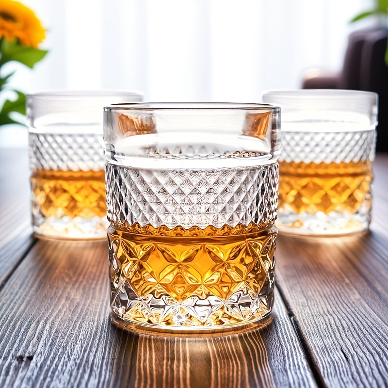 Italian Embossed Whiskey Glass Single – XO Craft Cocktail Tumbler, Roostertail Bar Glass, Ins Aesthetic Water Glass for Home Bar Beer Wine