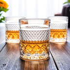 Italian Embossed Whiskey Glass Single – XO Craft Cocktail Tumbler, Roostertail Bar Glass, Ins Aesthetic Water Glass for Home Bar Beer Wine