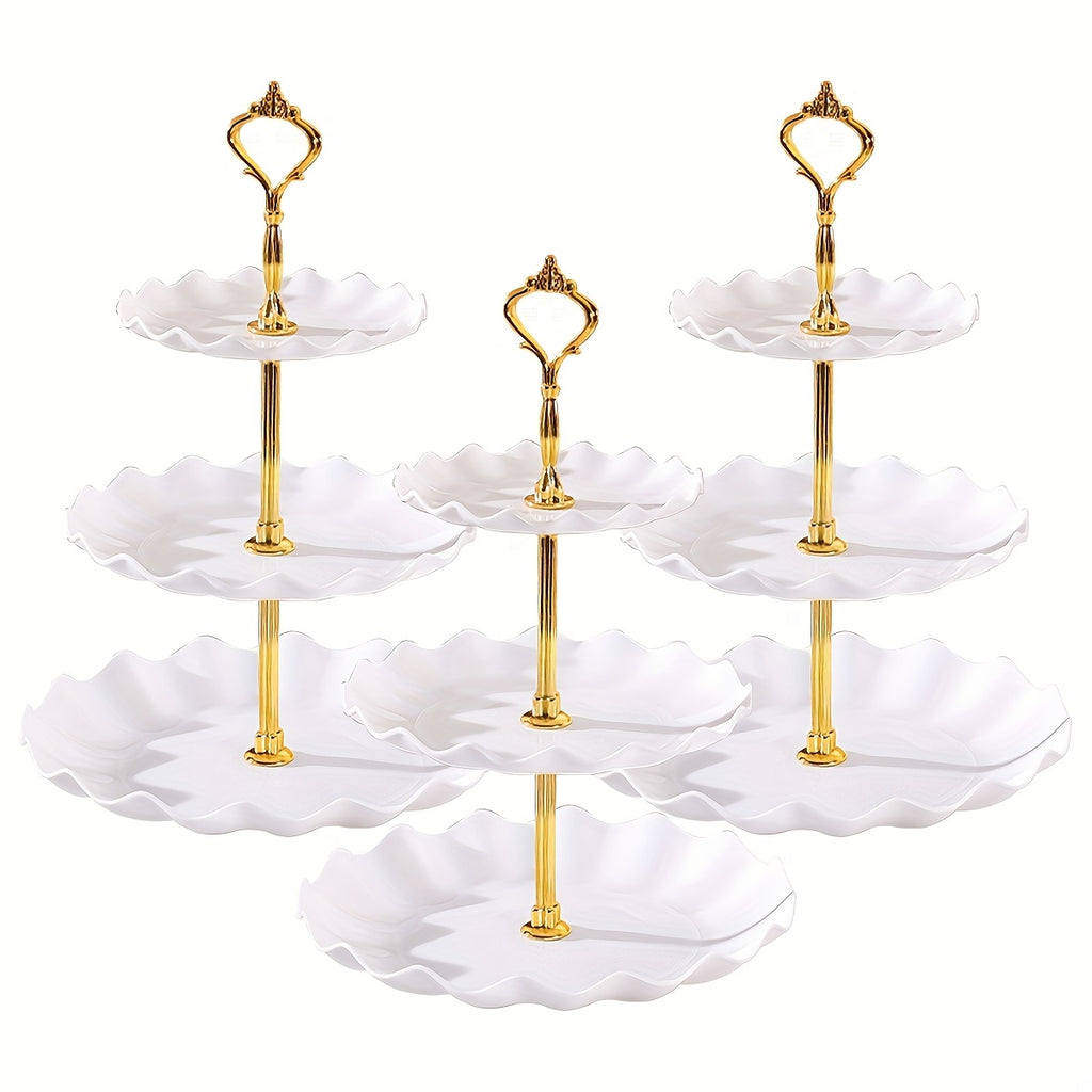 European-Style Plastic Tiered Cake Stand for Parties – 1 or 3-Piece White Dessert Display for Cupcakes, Fruit & Sweets, Birthdays, Weddings & Graduations