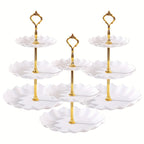European-Style Plastic Tiered Cake Stand for Parties – 1 or 3-Piece White Dessert Display for Cupcakes, Fruit & Sweets, Birthdays, Weddings & Graduations