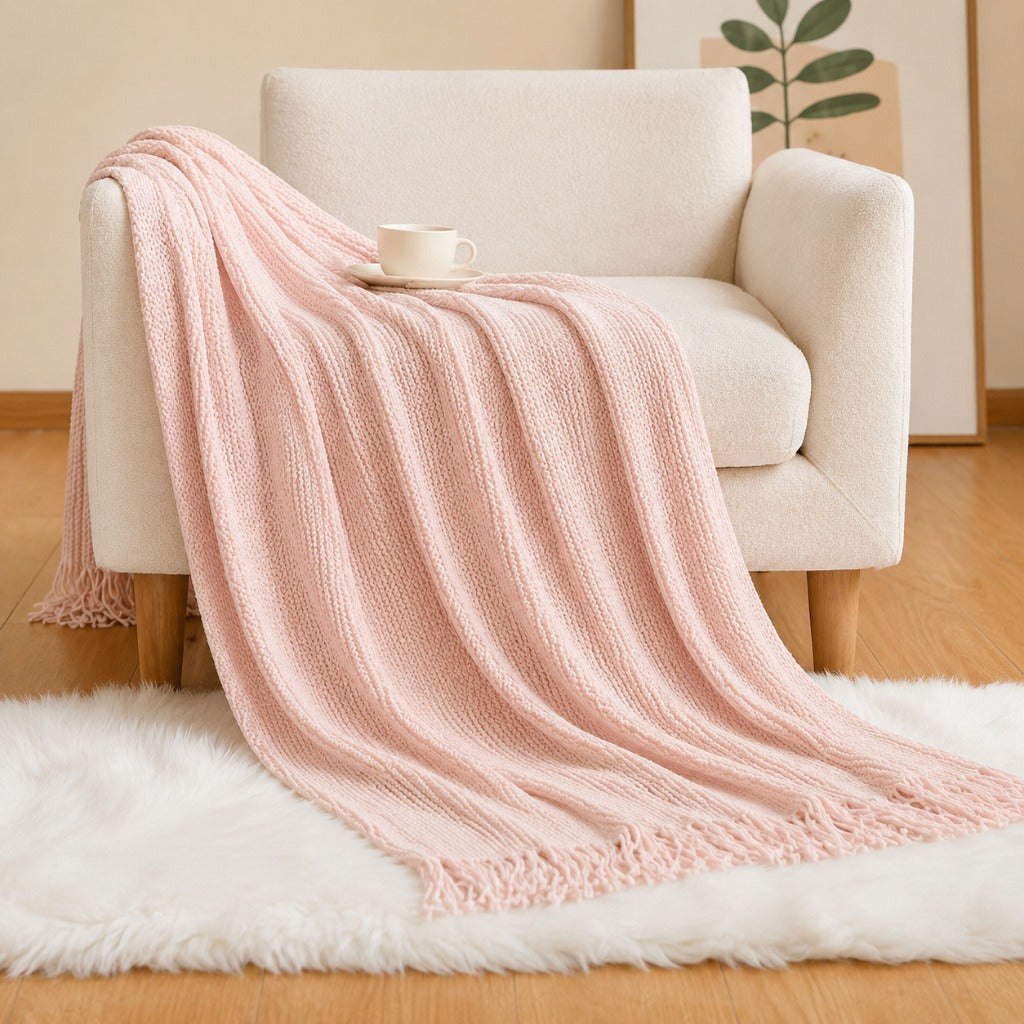 Acrylic Tassel Popcorn Texture Throw Blanket Soft Cozy for Sofa Bed Gift 8 Colors