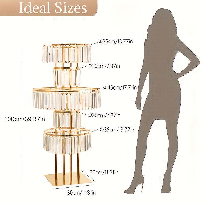 Wedding Centerpiece Flower Stand Gold Metal 5 Tier Round Chandelier Pedestal with Hanging Crystals for Wedding Table Decor T Stage Aisle Road Lead Flower Arrangement Christmas Halloween Event Decoration