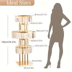 Wedding Centerpiece Flower Stand Gold Metal 5 Tier Round Chandelier Pedestal with Hanging Crystals for Wedding Table Decor T Stage Aisle Road Lead Flower Arrangement Christmas Halloween Event Decoration