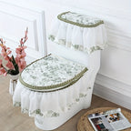 European Style Luxury Toilet 3-Piece Set – Non-Slip All-Season Toilet Seat Cover, Lid Cover & Bath Mat | Brown, Green, Black, Red