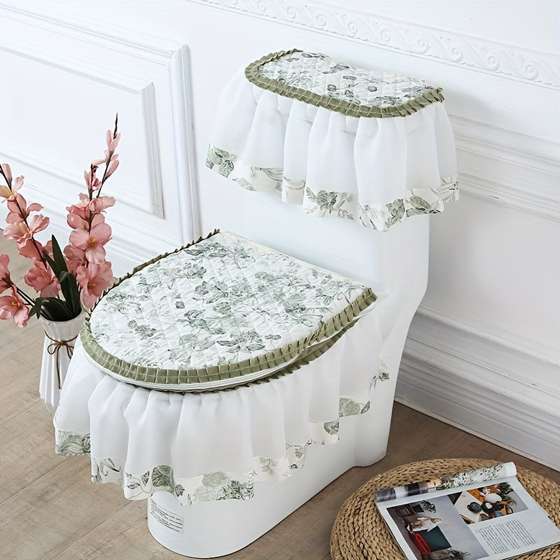 European Style Luxury Toilet 3-Piece Set – Non-Slip All-Season Toilet Seat Cover, Lid Cover & Bath Mat | Brown, Green, Black, Red