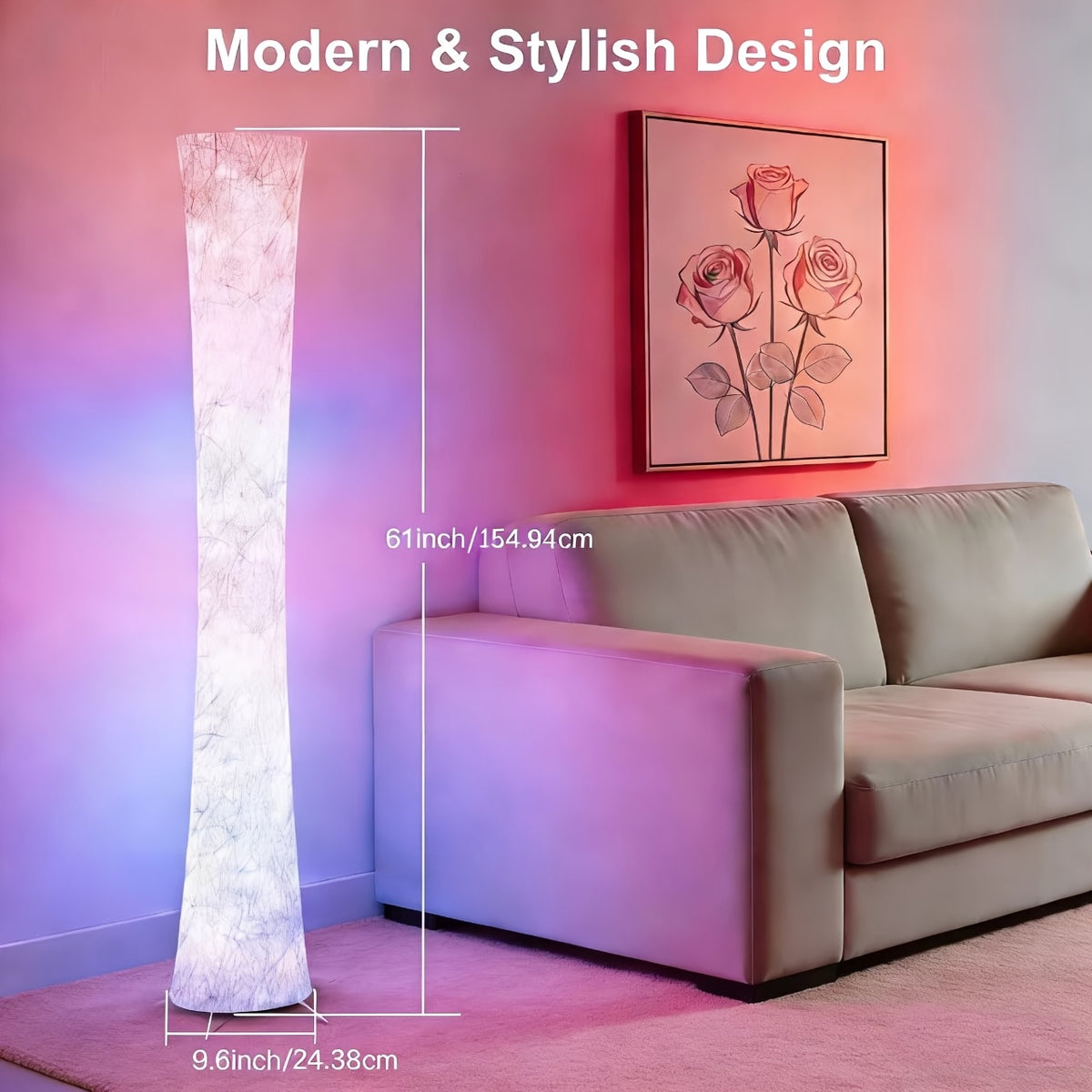 Smart RGB LED Floor Lamp with Music Sync App & Remote Control Dimmable Color Changing Standing Light for Living Room Bedroom Office