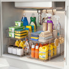 Transparent Pull-Out Storage Organizer – Double-Layer Slide-Out Cabinet Basket for Bathroom Vanity, Under-Sink & Kitchen, Space-Saving Plastic Shelf (1 or 2pcs)