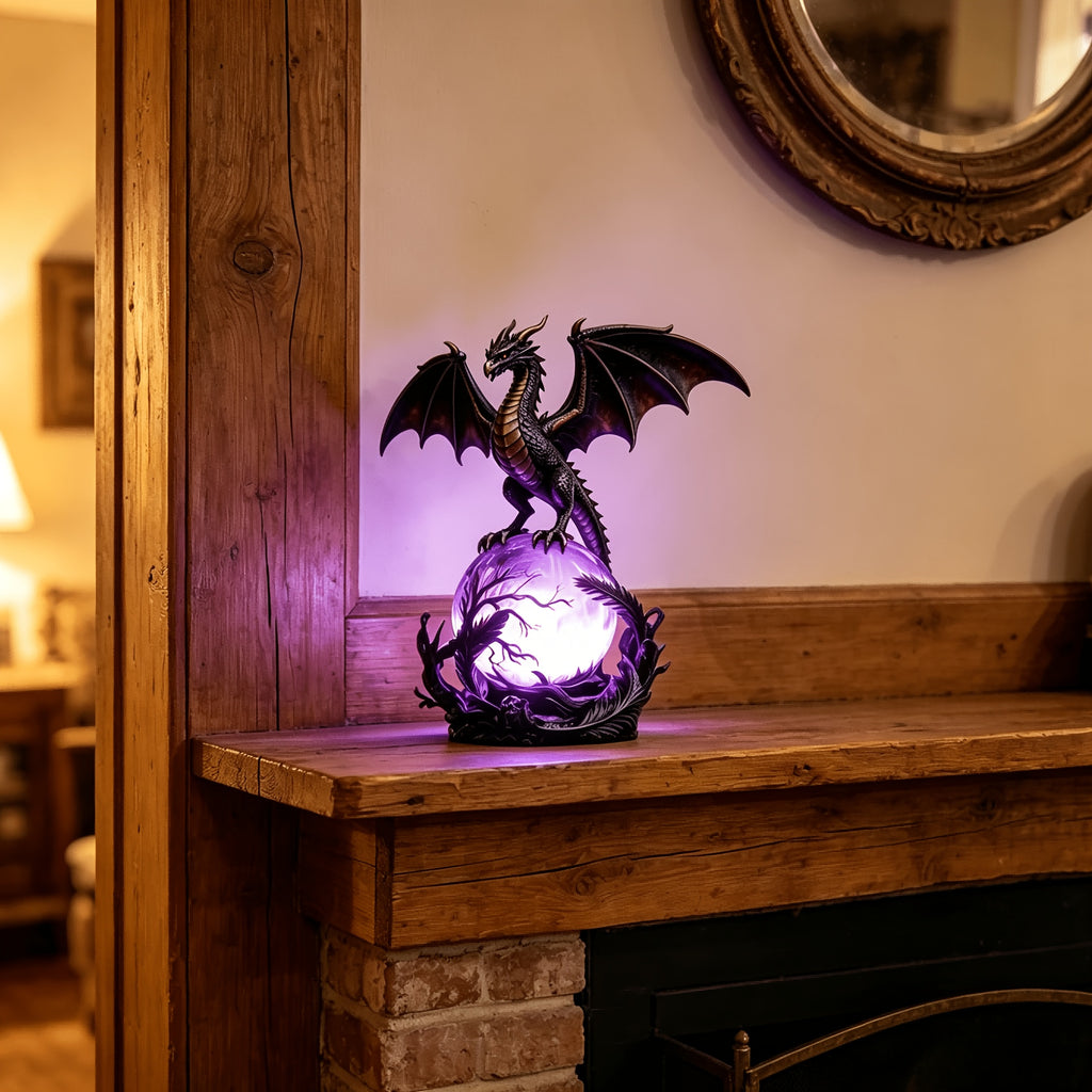 Gothic USB Night Light LED Resin Carving with Luminous Sphere – Ambient Bedroom Living Room Decor Light for Festival Parties, Collectors & Gothic Gift Enthusiasts