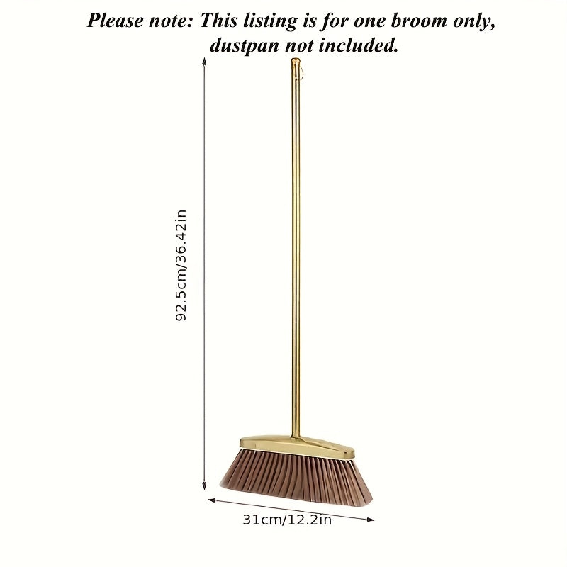 Premium Golden Stainless Steel Broom with Microfiber Bristles & 15° Angled V-Edge Dustpan – Floor-Safe, Hair-Trapping, Rubberized Bumper for Indoor & Outdoor Sweeping | Broom Only or Set